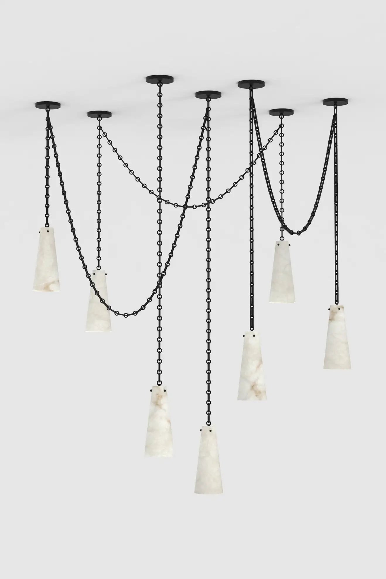 Contemporary Chandelier 202A-7 in Alabaster, 7-Light Vintage Alabaster Pendant Cluster