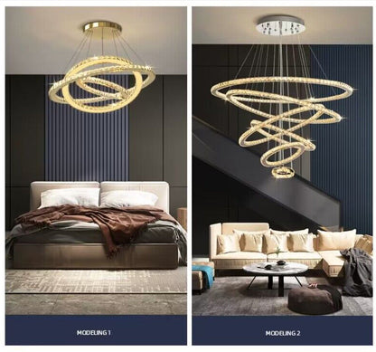 2022 New Oversized Modern Gold Multi-layered Ring Ceiling Crystal Chandelier For High Ceiling Living Room/ Dining Room/Foyer