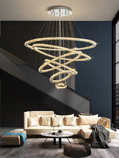 2022 New Oversized Modern Gold Multi-layered Ring Ceiling Crystal Chandelier For High Ceiling Living Room/ Dining Room/Foyer