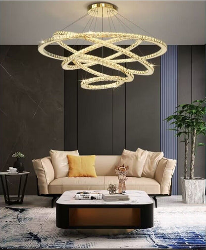 2022 New Oversized Modern Gold Multi-layered Ring Ceiling Crystal Chandelier For High Ceiling Living Room/ Dining Room/Foyer