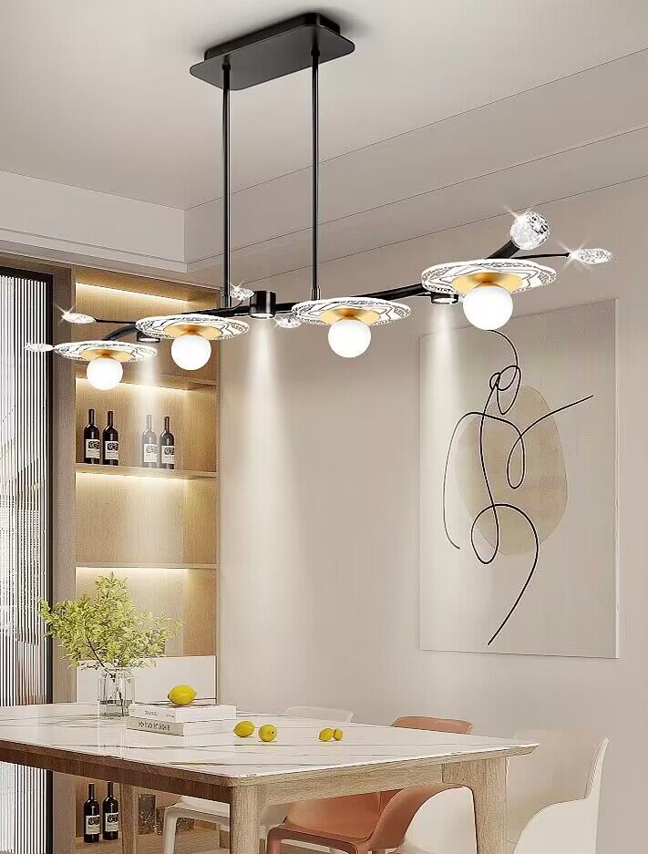 2023 New Long Linear Light Luxury Dining Table Crystal Chandelier Modern  Creative Bar/Coffee Table/Kitchen Island Light Fixture