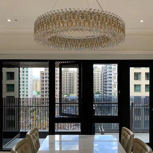 1-Tier Round Crystal Beads Drum Chandelier