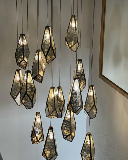 1/3/7/15/30/36-Light Diamond Mirror Multi-Drop Pendant Chandelier in Chrome/Antique Brass Finish