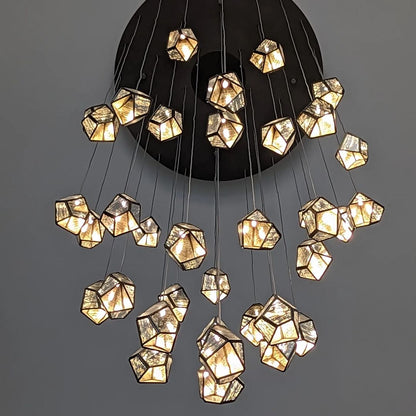 1/3/7/15/30/36-Light Diamond Mirror Multi-Drop Pendant Chandelier in Chrome/Antique Brass Finish
