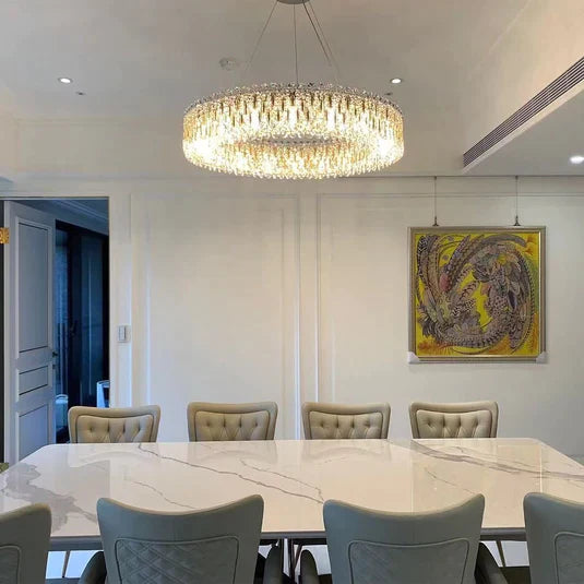 1-Tier Round Crystal Beads Drum Chandelier