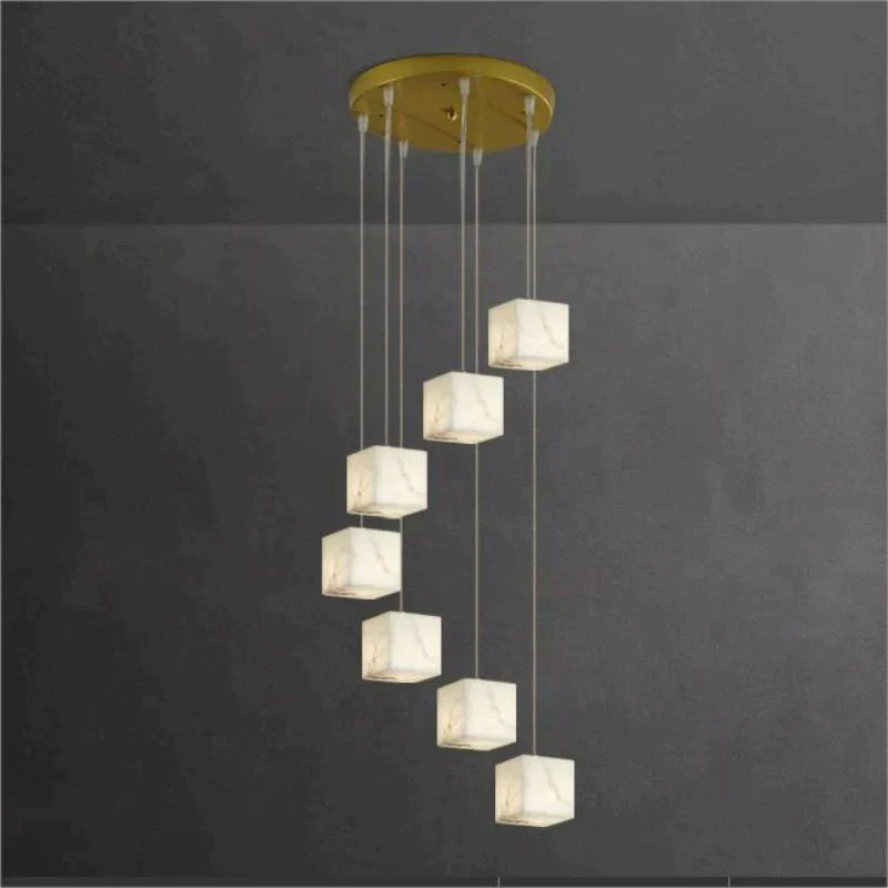 Alabaster Cubic Round Pendant For Dining Table, Staircase