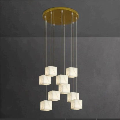 Alabaster Cubic Round Pendant For Dining Table, Staircase