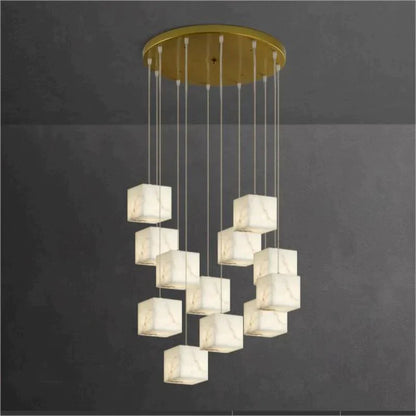Alabaster Cubic Round Pendant For Dining Table, Staircase