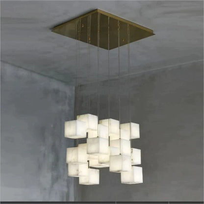 Alabaster Cubic Round Pendant For Dining Table, Staircase