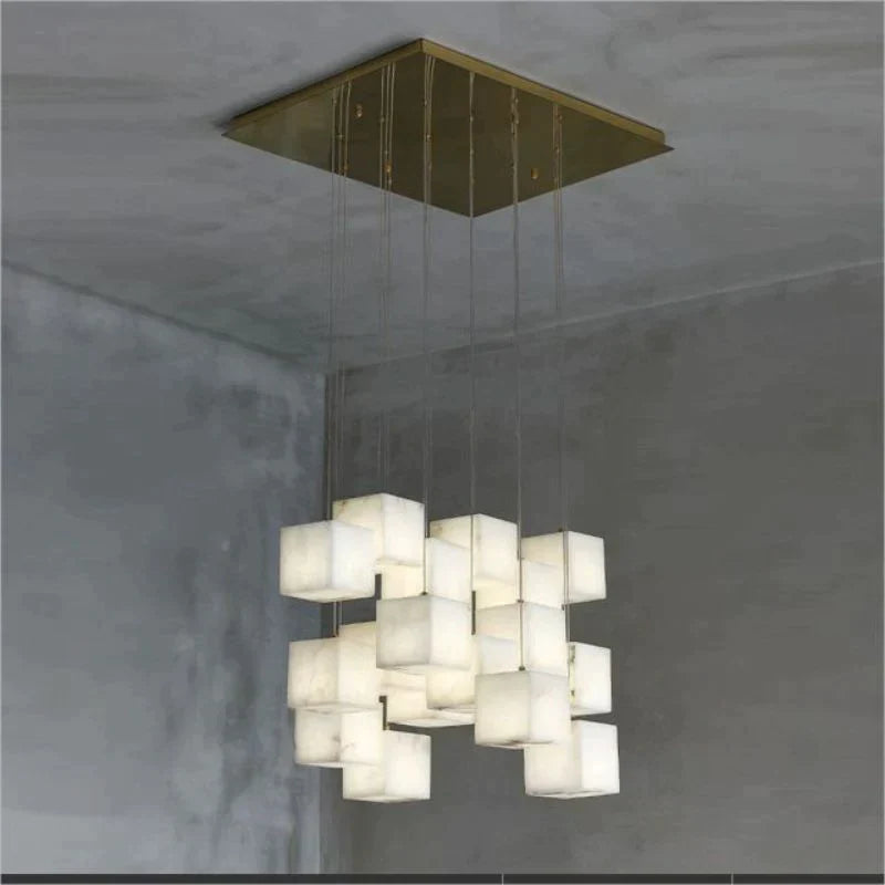 Alabaster Cubic Round Pendant For Dining Table, Staircase