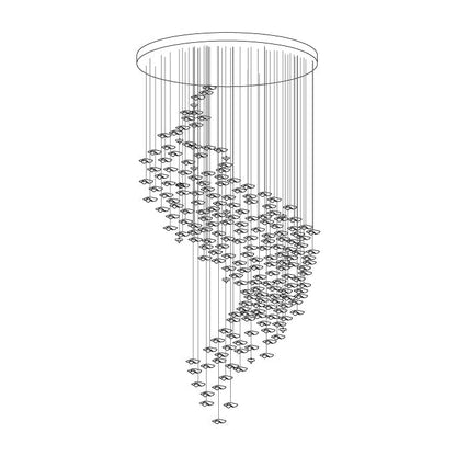 Mabel Glass Chandelier, Modern Square Glass Spiral Long Pendant Chandelier