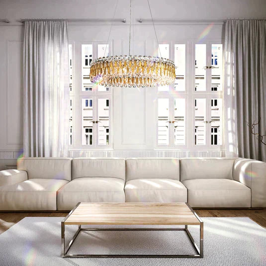 1-Tier Round Crystal Beads Drum Chandelier