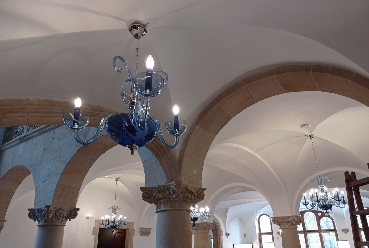 3/12/16-Light Glass Candle Chandelier in Blue Finish Color