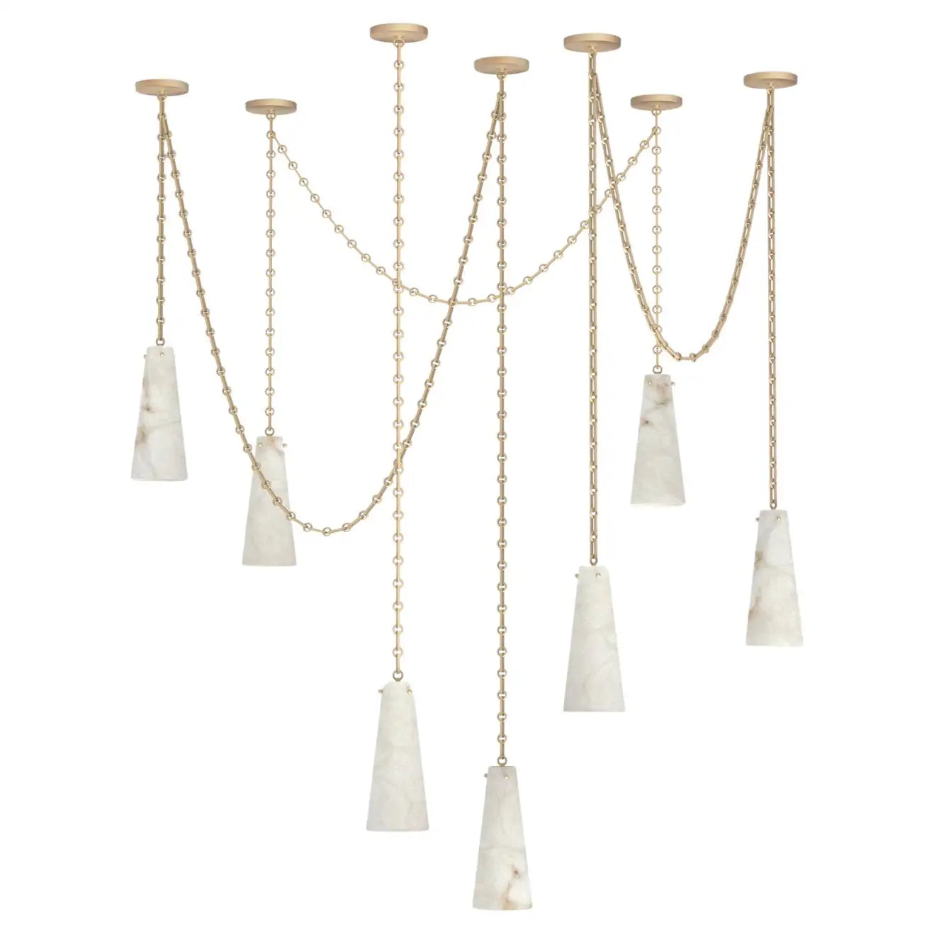 Contemporary Chandelier 202A-7 in Alabaster, 7-Light Vintage Alabaster Pendant Cluster