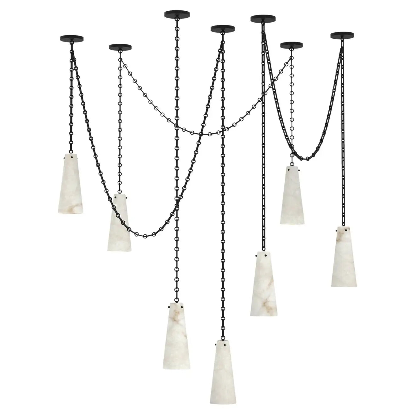 Contemporary Chandelier 202A-7 in Alabaster, 7-Light Vintage Alabaster Pendant Cluster