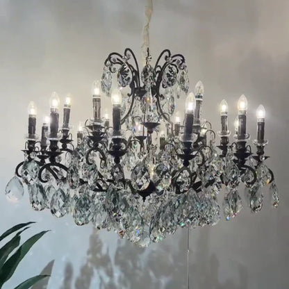 12/18-Light Candle Crystal Chandelier in Black Finish