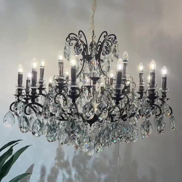 12/18-Light Candle Crystal Chandelier in Black Finish