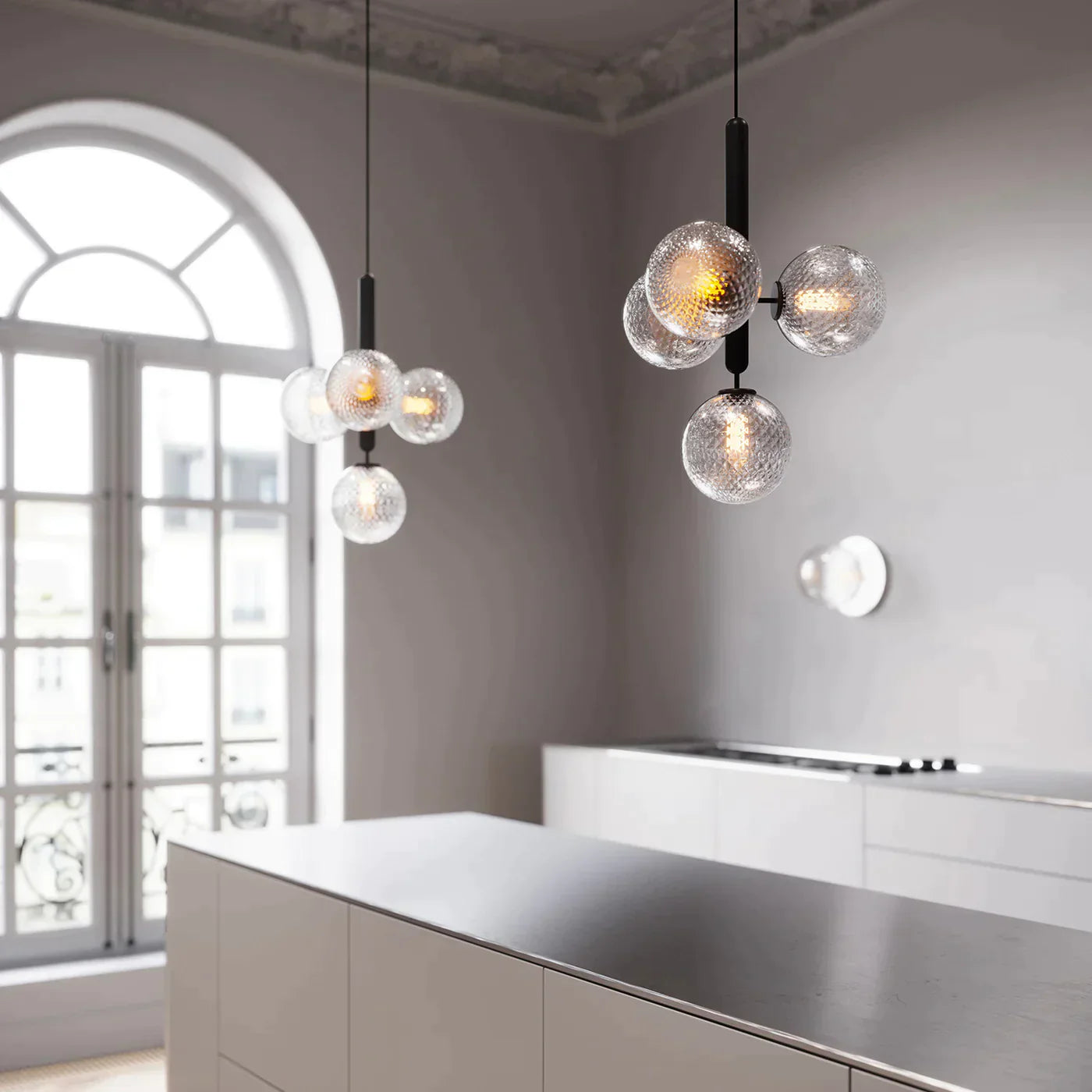 1/3/6/13-Globes Clear/White Glass Pendant Chandelier