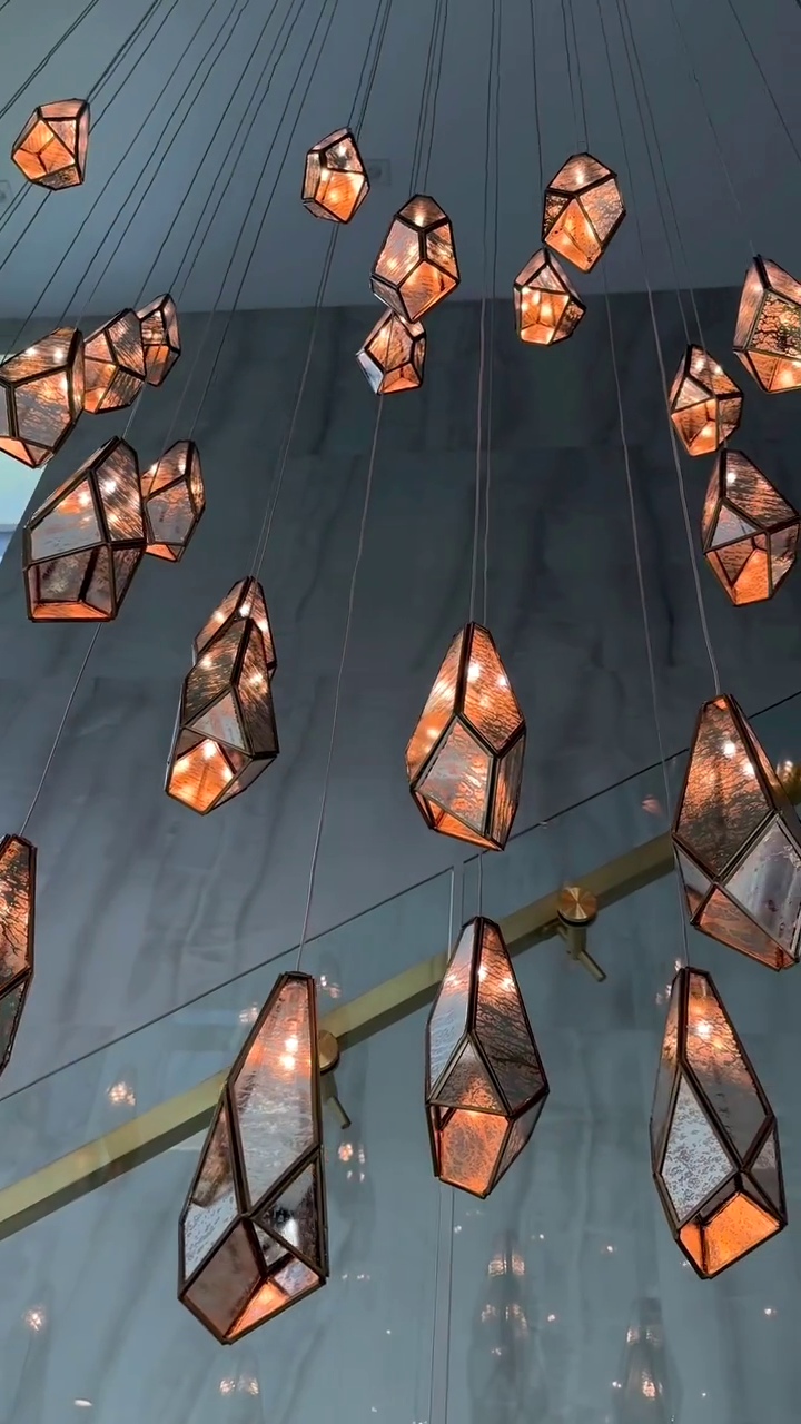 1/3/7/15/30/36-Light Diamond Mirror Multi-Drop Pendant Chandelier in Chrome/Antique Brass Finish