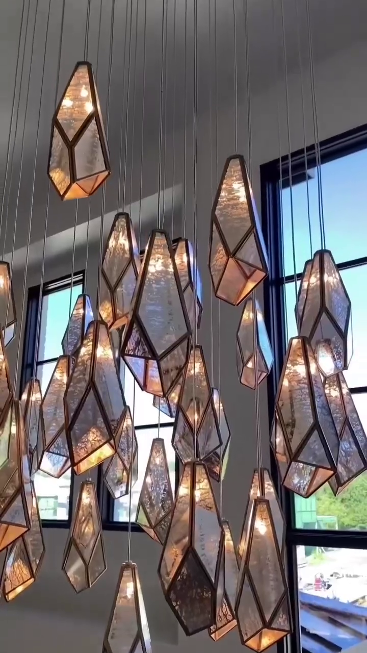 1/3/7/15/30/36-Light Diamond Mirror Multi-Drop Pendant Chandelier in Chrome/Antique Brass Finish
