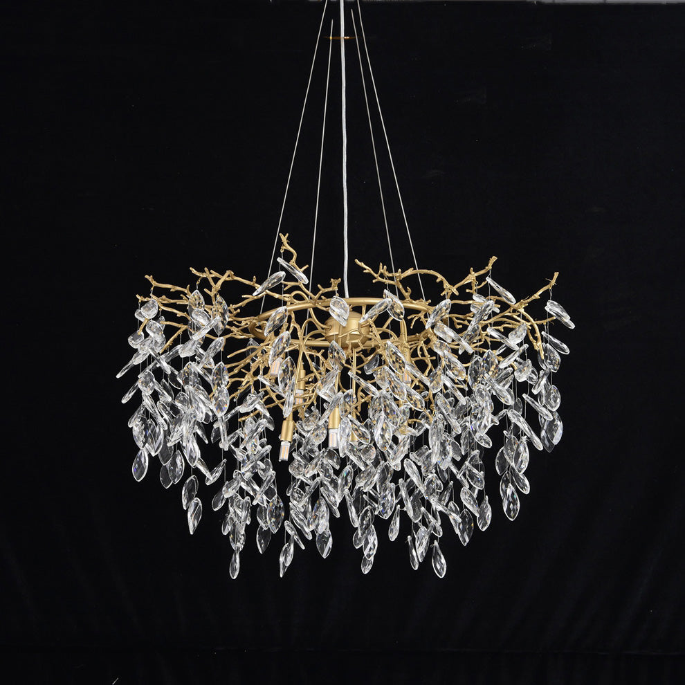 Arianna Round Gold Clear Modern Crystal Chandelier chandeliers for dining room,chandeliers for stairways,chandeliers for foyer,chandeliers for bedrooms,chandeliers for kitchen,chandeliers for living room Rbrights   
